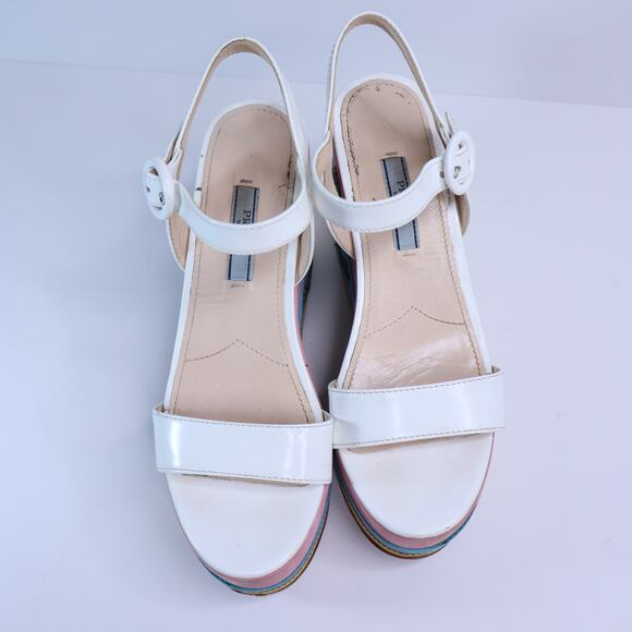 PRADA Southwest Suede Appliqué Platform Sandals Multicolor Wedge Women's 35.5 - Picture 2 of 11